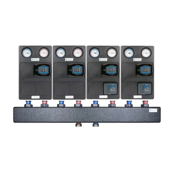 Zestaw czterech grup pompowych dwie PrimoTherm K 180-1 DN25 i dwie PrimoTherm K 180-2 DN25 oraz rozdzielacz KSV 125-4, do 70 kW, dla 4 obiegów