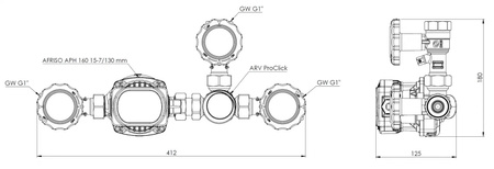 AFRISO Grupa ochrony powrotu kotła BRA 130 AP z zaworem obrotowym ARV Proclick, 3 x GW G1'' AFRISO APH 160