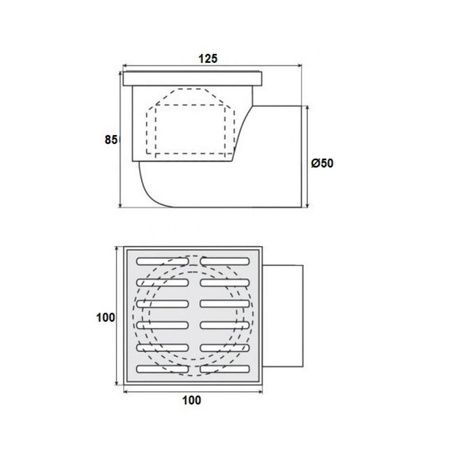 Kratka ściekowa 10x10  FI-50 z poziomym metalowym rusztem