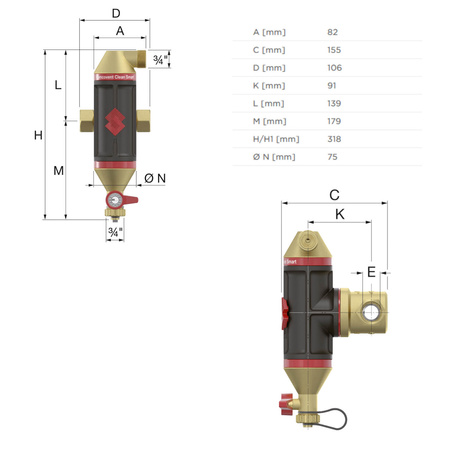 Separator powietrza i zanieczyszczeń Flamco Flamcovent Clean Smart G1" F 