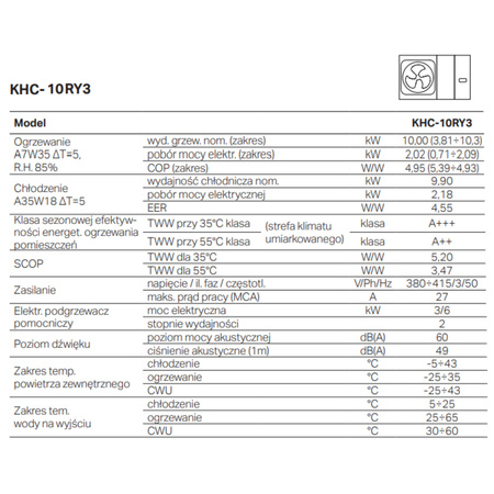 Pompa ciepła monoblok KAISAI KHC Arctic 10 kW