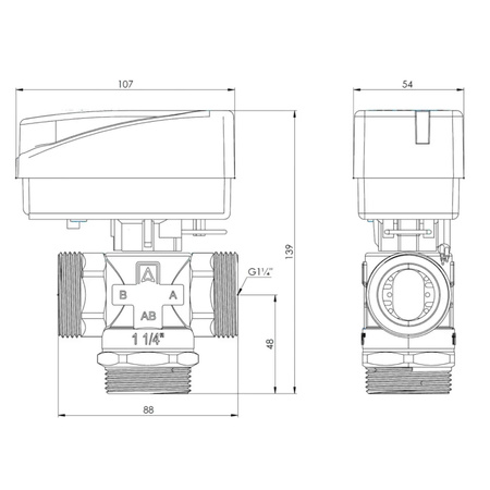 3-drogowy zawór strefowy AZV 844 DN25, G5/4" Kvs 13 m3/h AFRISO