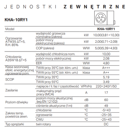 KAISAI Pompa ciepła SPLIT Arctic 10 kW z jednostką wewnętrzną CWU 240L
