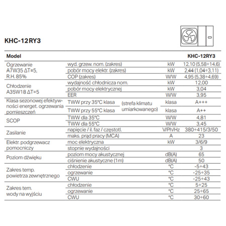 Pompa ciepła monoblok KAISAI KHC Arctic 12 kW