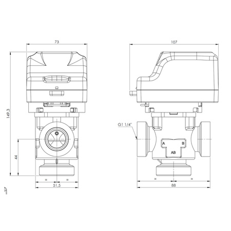 AFRISO 3-drogowy zawór strefowy AZV 844, DN25, G1 1/4", Kvs 11 m3/h