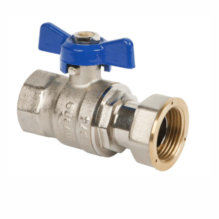 INVENA Zawór kulowy prosty PROV 1" z półśrubunkiem czerwony/niebieski motylek