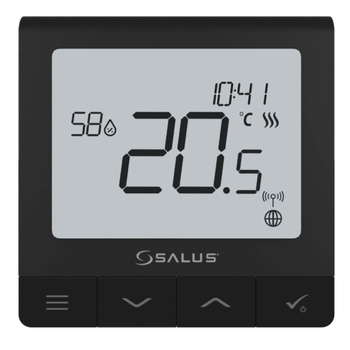 Salus bezprzewodowy, natynkowy regulator temperatury SQ610BRF Quantum, akumulatorowy, czarny