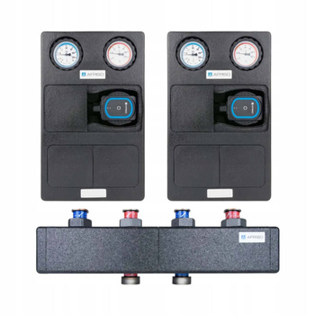 Zestaw dwóch grup pompowych PrimoTherm K 180-1 DN25 + pompa APH oraz rozdzielacza AFRISO KSV 125-2, do 70 kW, dla 2 obiegów