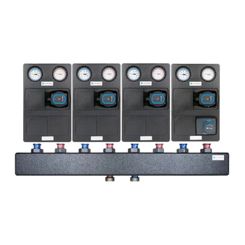 Zestaw czterech grup pompowych dwie PrimoTherm K 180-1 DN25 i dwie PrimoTherm K 180-2 DN25 oraz rozdzielacz KSV 125-4, do 70 kW, dla 4 obiegów