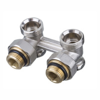 INVENA 1/2" x 3/4"  nikiel   (wkr.imbus) DWURUROWY BLOK KURKÓW, KĄTOWY do grzejników stalowych z gwintami wew. 1/2" PROV